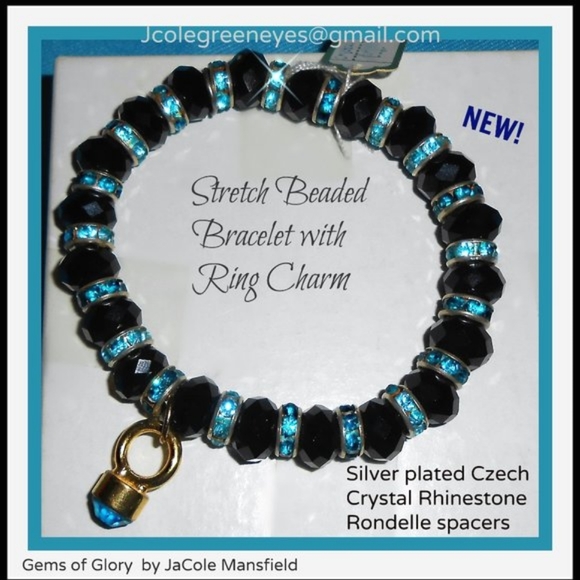 Black Faceted Beads & Crystal Rondelle Bling Bracelet - Picture 5 of 7